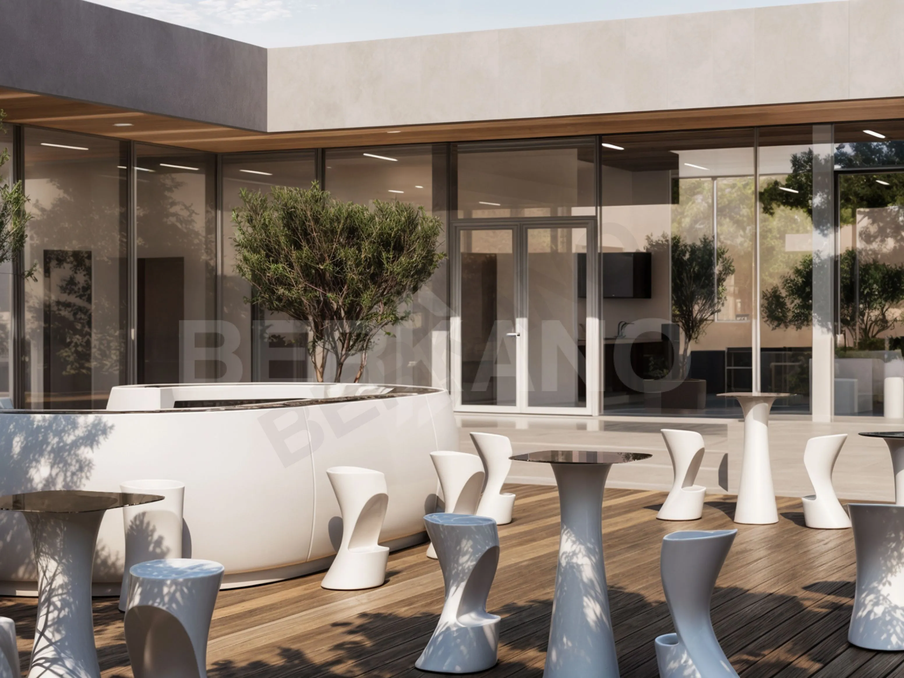 Стол барный со стеклом Grace Bar Round синего цвета - фото 4